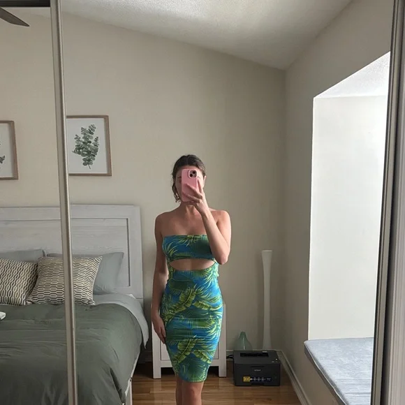 forever 21 dress green Strapless Satin Lace-Up Mini Dress in Emerald-swatch main image 0